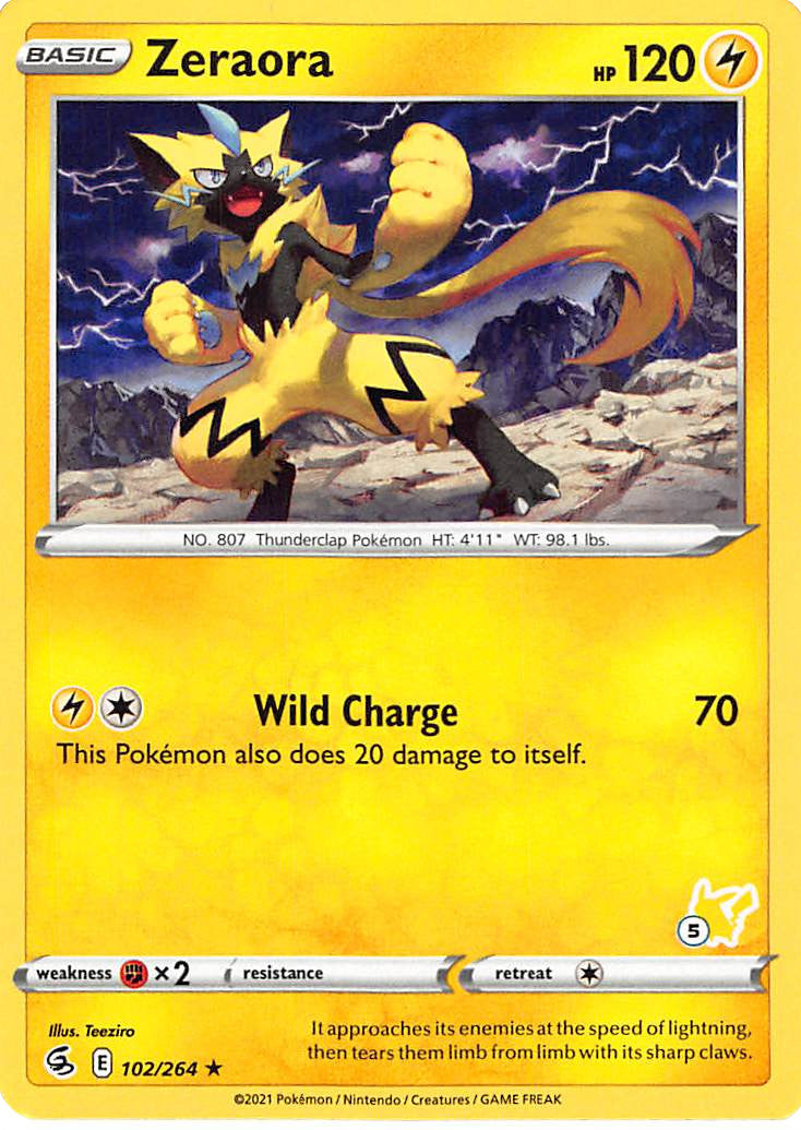 Zeraora (102/264) (Pikachu Stamp #5) [Battle Academy 2022] | Tables and Towers