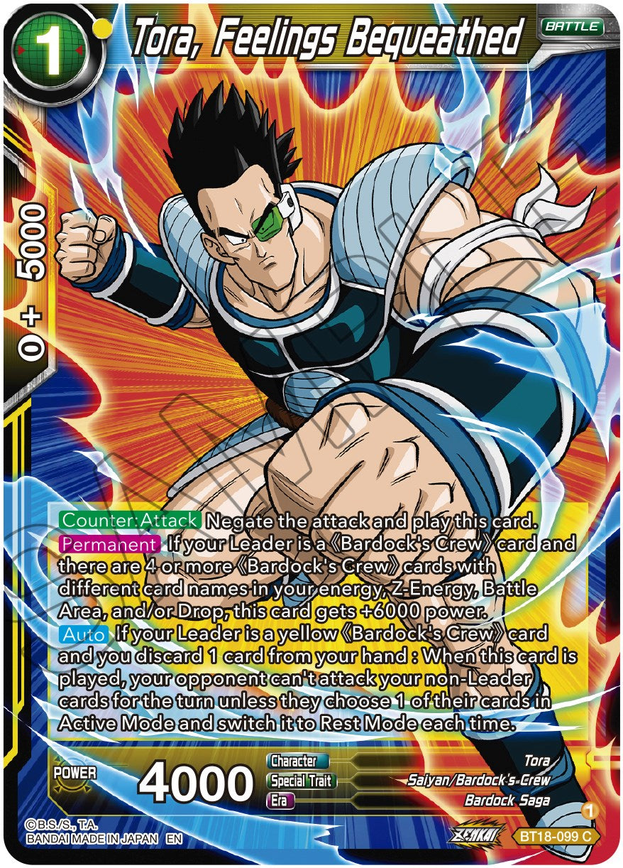 Tora, Feelings Bequeathed (BT18-099) [Dawn of the Z-Legends] | Tables and Towers