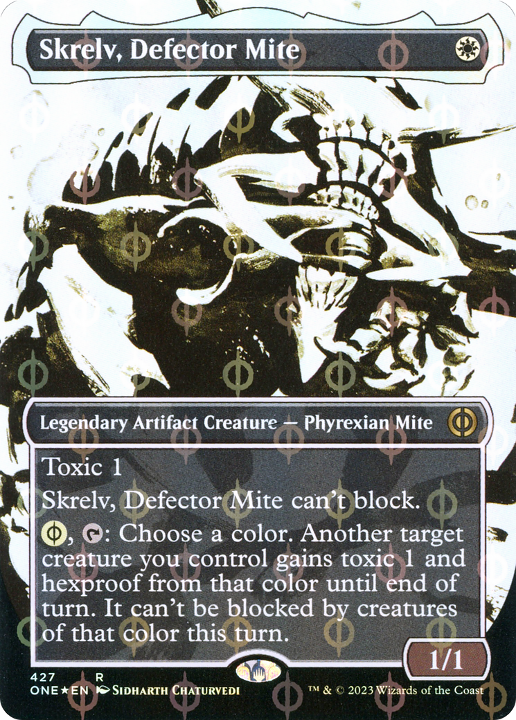 Skrelv, Defector Mite (Borderless Ichor Step-and-Compleat Foil) [Phyrexia: All Will Be One] | Tables and Towers