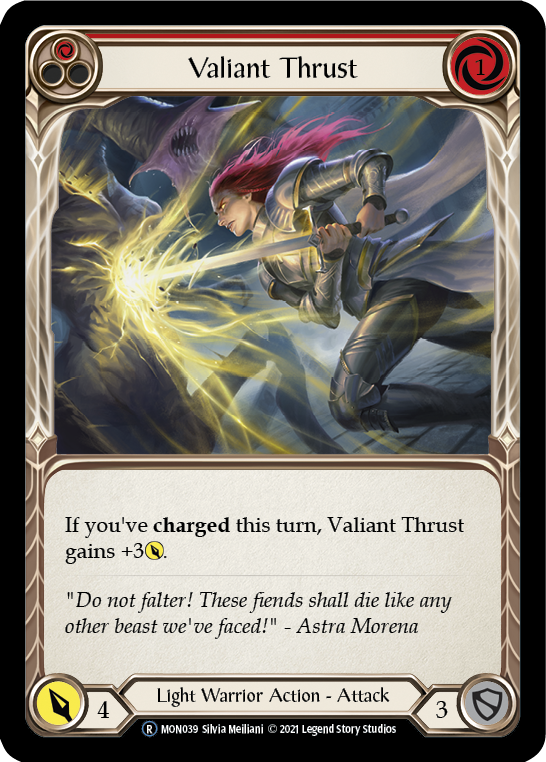 Valiant Thrust (Red) [U-MON039-RF] (Monarch Unlimited)  Unlimited Rainbow Foil | Tables and Towers