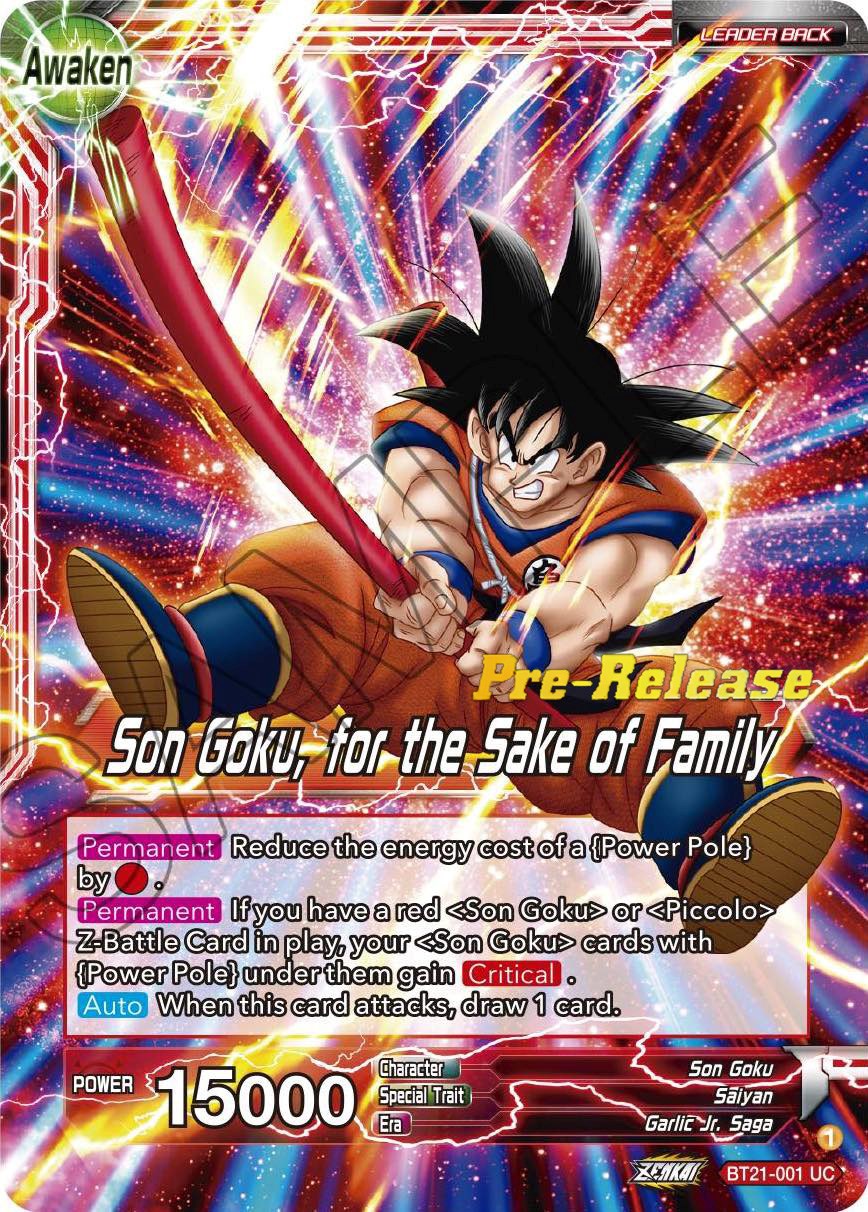 Son Goku // Son Goku, for the Sake of Family (BT21-001) [Wild Resurgence Pre-Release Cards] | Tables and Towers