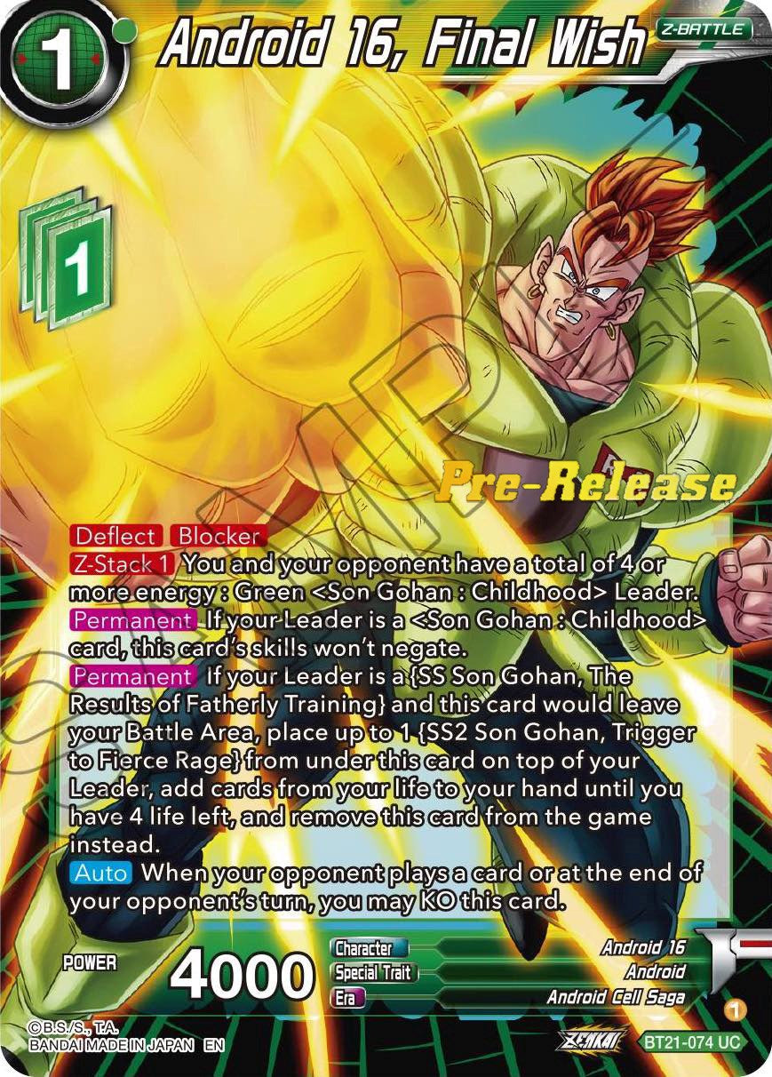 Android 16, Final Wish (BT21-074) [Wild Resurgence Pre-Release Cards] | Tables and Towers