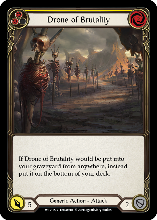 Drone of Brutality (Yellow) [WTR165-R] (Welcome to Rathe)  Alpha Print Rainbow Foil | Tables and Towers