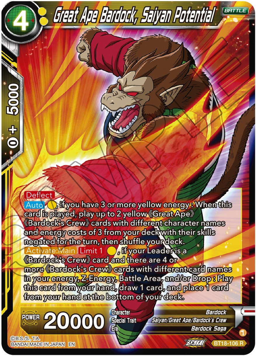 Great Ape Bardock, Saiyan Potential (BT18-106) [Dawn of the Z-Legends] | Tables and Towers