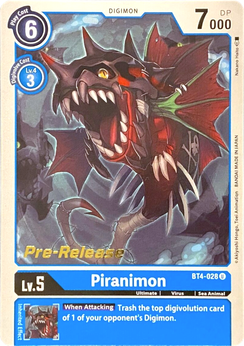 Piranimon [BT4-028] [Great Legend Pre-Release Promos] | Tables and Towers