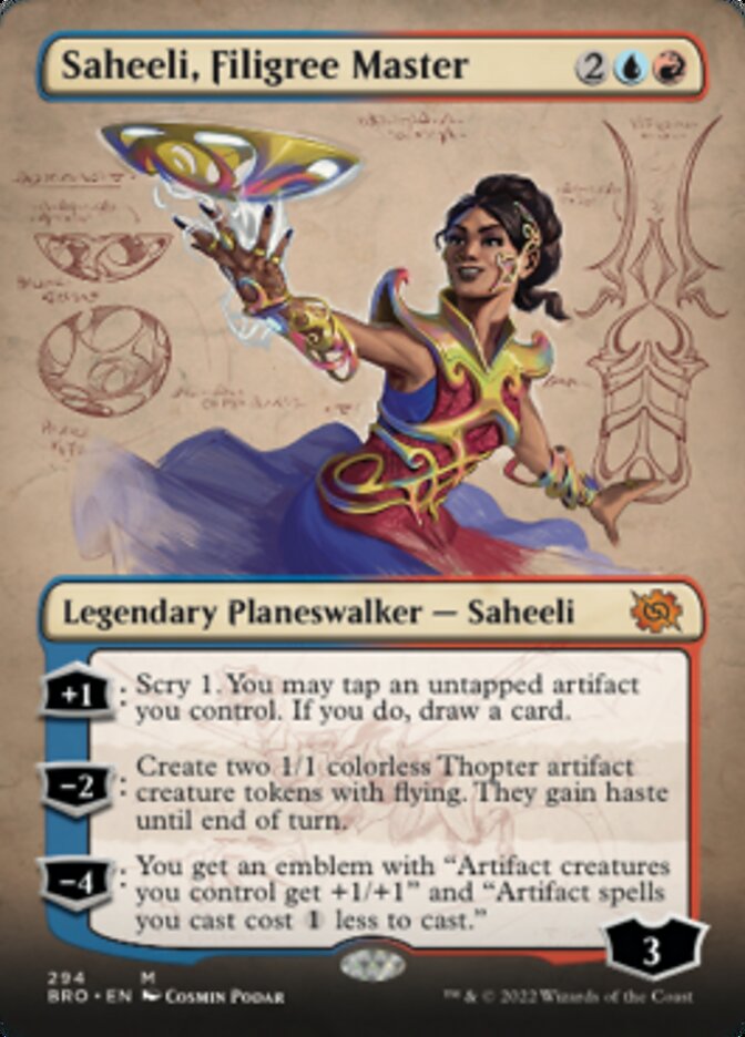 Saheeli, Filigree Master (Borderless Alternate Art) [The Brothers' War] | Tables and Towers