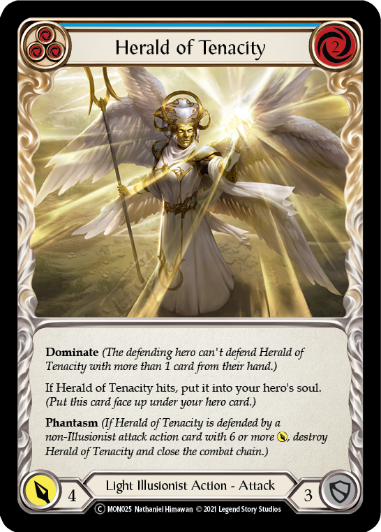 Herald of Tenacity (Blue) [U-MON025-RF] (Monarch Unlimited)  Unlimited Rainbow Foil | Tables and Towers