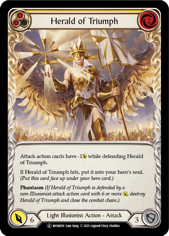 Herald of Triumph (Yellow) [U-MON009-RF] (Monarch Unlimited)  Unlimited Rainbow Foil | Tables and Towers