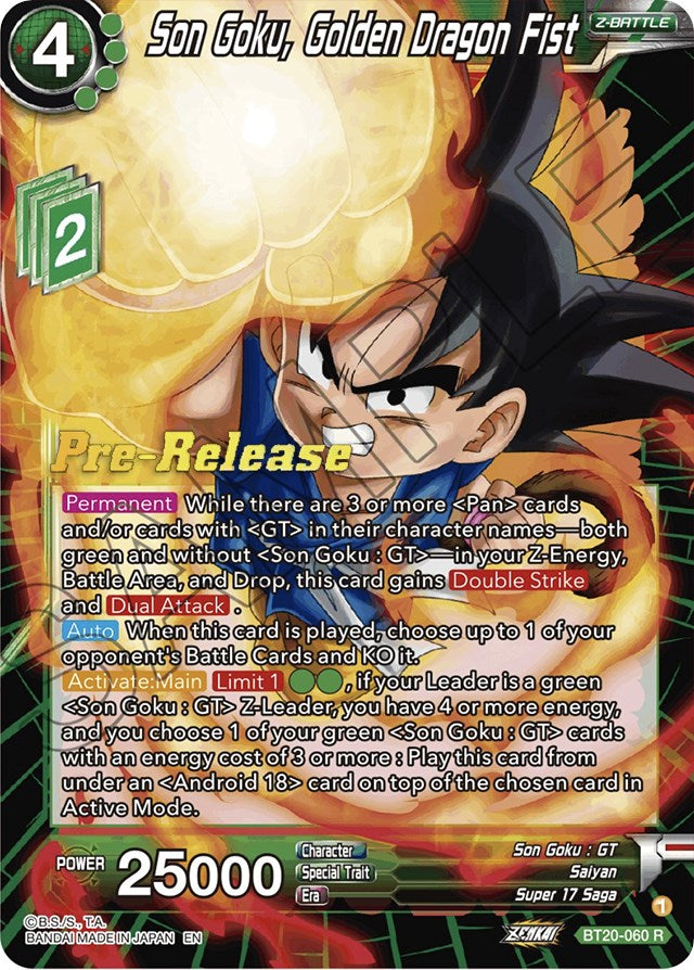 Son Goku, Golden Dragon Fist (BT20-060) [Power Absorbed Prerelease Promos] | Tables and Towers