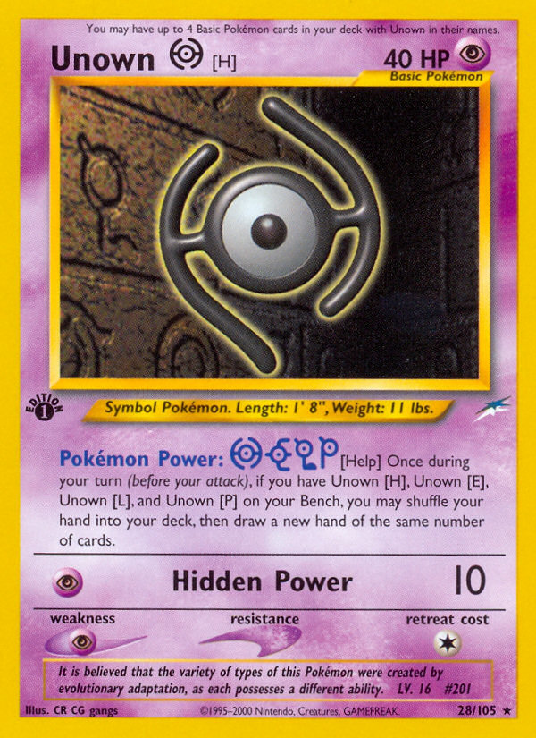 Unown [H] (28/105) [Neo Destiny 1st Edition] | Tables and Towers