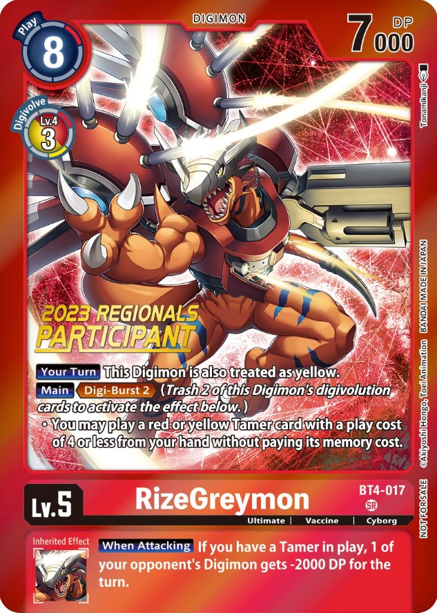 RizeGreymon [BT4-017] (2023 Regionals Participant) [Great Legend Promos] | Tables and Towers