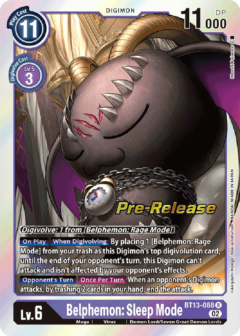 Belphemon: Sleep Mode [BT13-088] [Versus Royal Knight Booster Pre-Release Cards] | Tables and Towers