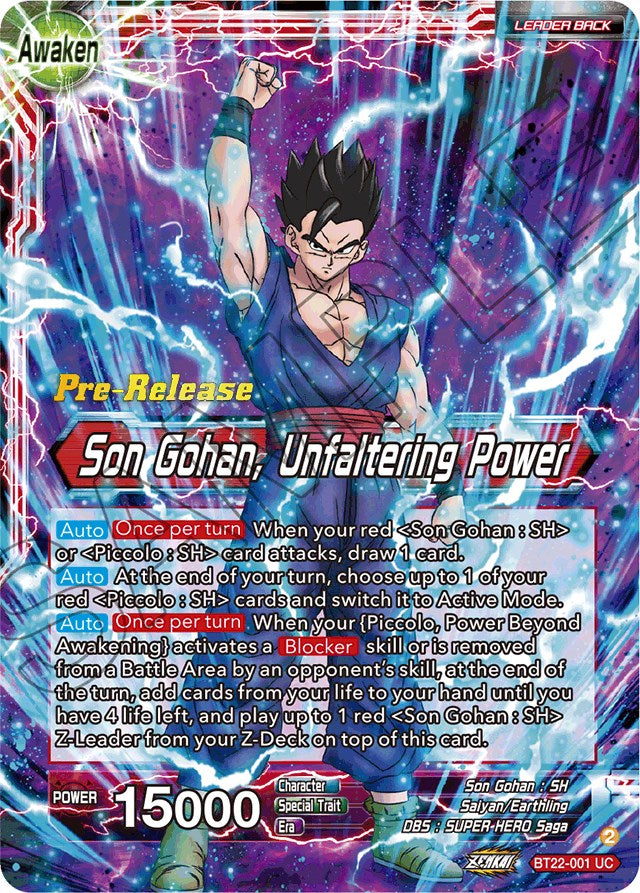 Son Gohan // Son Gohan, Unfaltering Power (BT22-001) [Critical Blow Prerelease Promos] | Tables and Towers