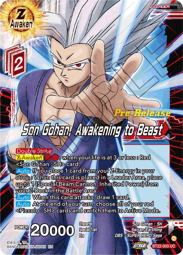 Son Gohan, Awakening to Beast (BT22-003) [Critical Blow Prerelease Promos] | Tables and Towers