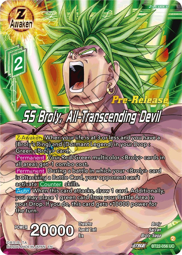 SS Broly, All-Transcending Devil (BT22-056) [Critical Blow Prerelease Promos] | Tables and Towers