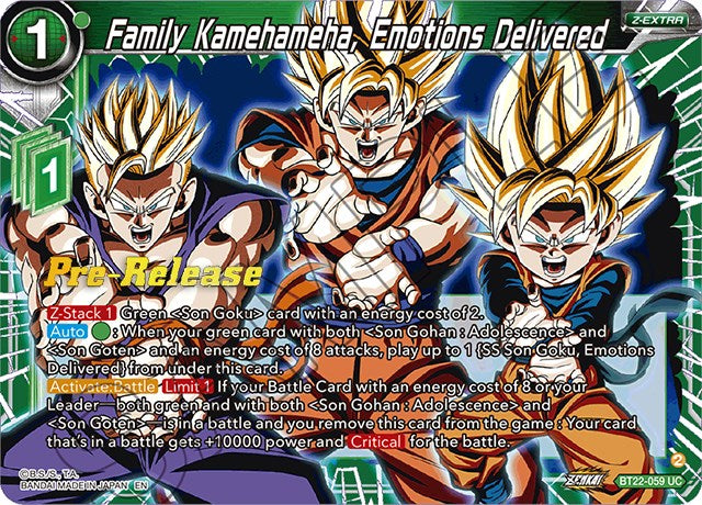 Family Kamehameha, Emotions Delivered (BT22-059) [Critical Blow Prerelease Promos] | Tables and Towers