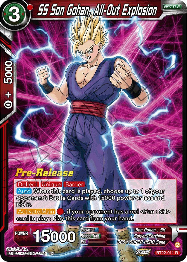 SS Son Gohan, All-Out Explosion (BT22-011) [Critical Blow Prerelease Promos] | Tables and Towers