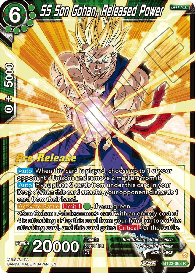 SS Son Gohan, Released Power (BT22-063) [Critical Blow Prerelease Promos] | Tables and Towers