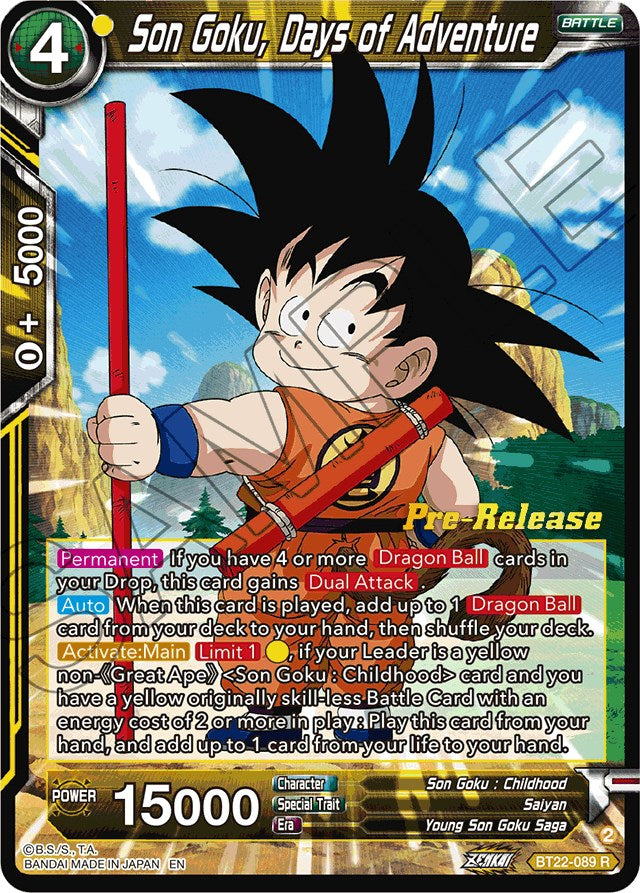 Son Goku, Days of Adventure (BT22-089) [Critical Blow Prerelease Promos] | Tables and Towers