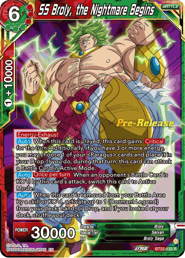 SS Broly, the Nightmare Begins (BT22-133) [Critical Blow Prerelease Promos] | Tables and Towers