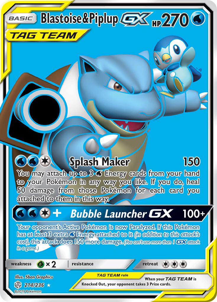 Blastoise & Piplup GX (214/236) [Sun & Moon: Cosmic Eclipse] | Tables and Towers