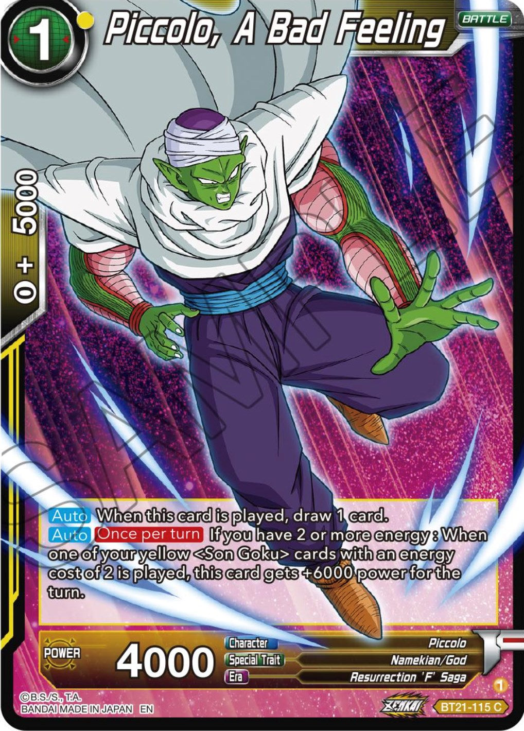 Piccolo, A Bad Feeling (BT21-115) [Wild Resurgence] | Tables and Towers