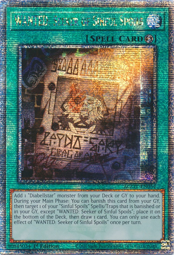 WANTED: Seeker of Sinful Spoils (Quarter Century Secret Rare) [AGOV-EN054] Quarter Century Secret Rare | Tables and Towers