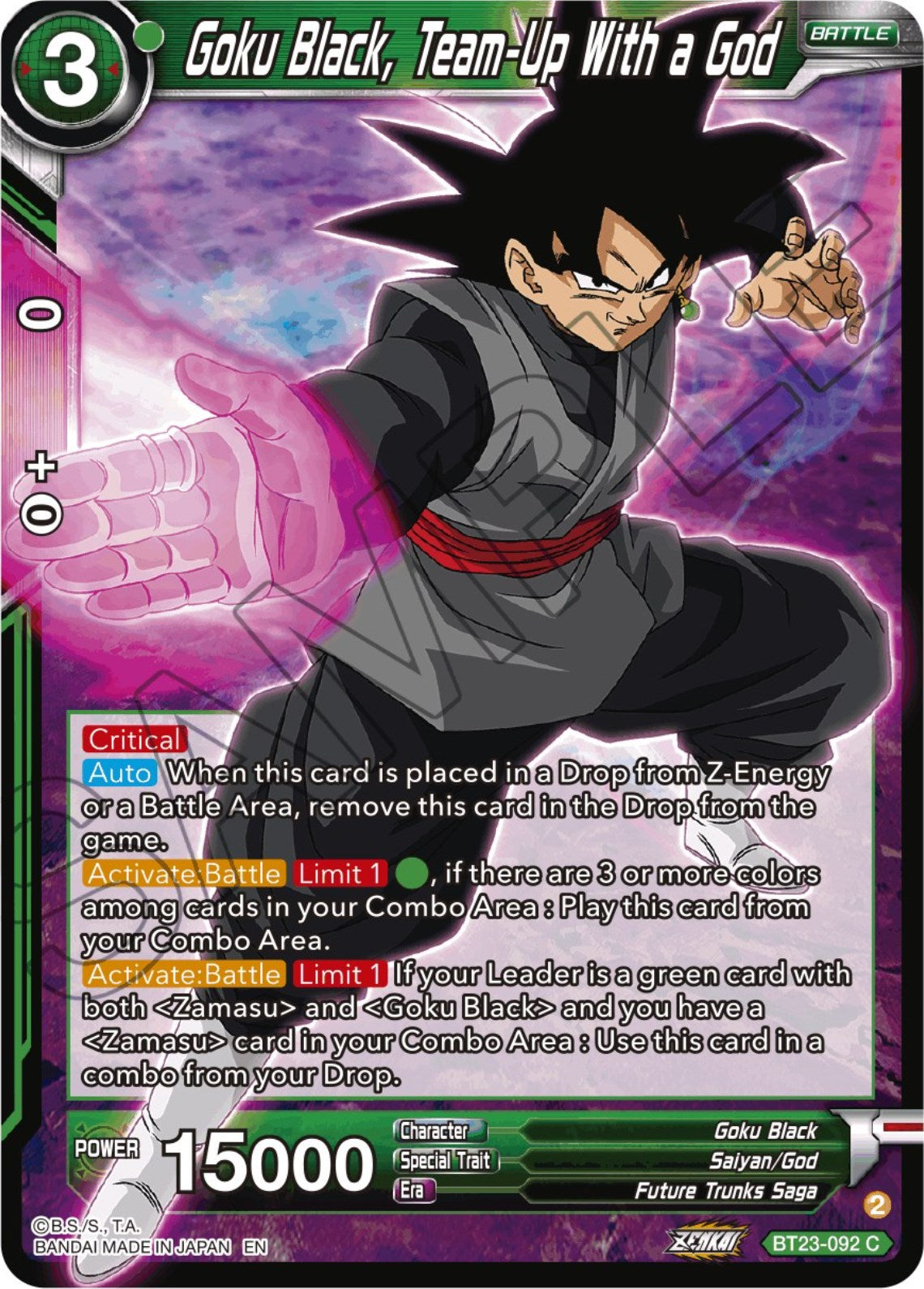 Goku Black, Team-Up With a God (BT23-092) [Perfect Combination] | Tables and Towers