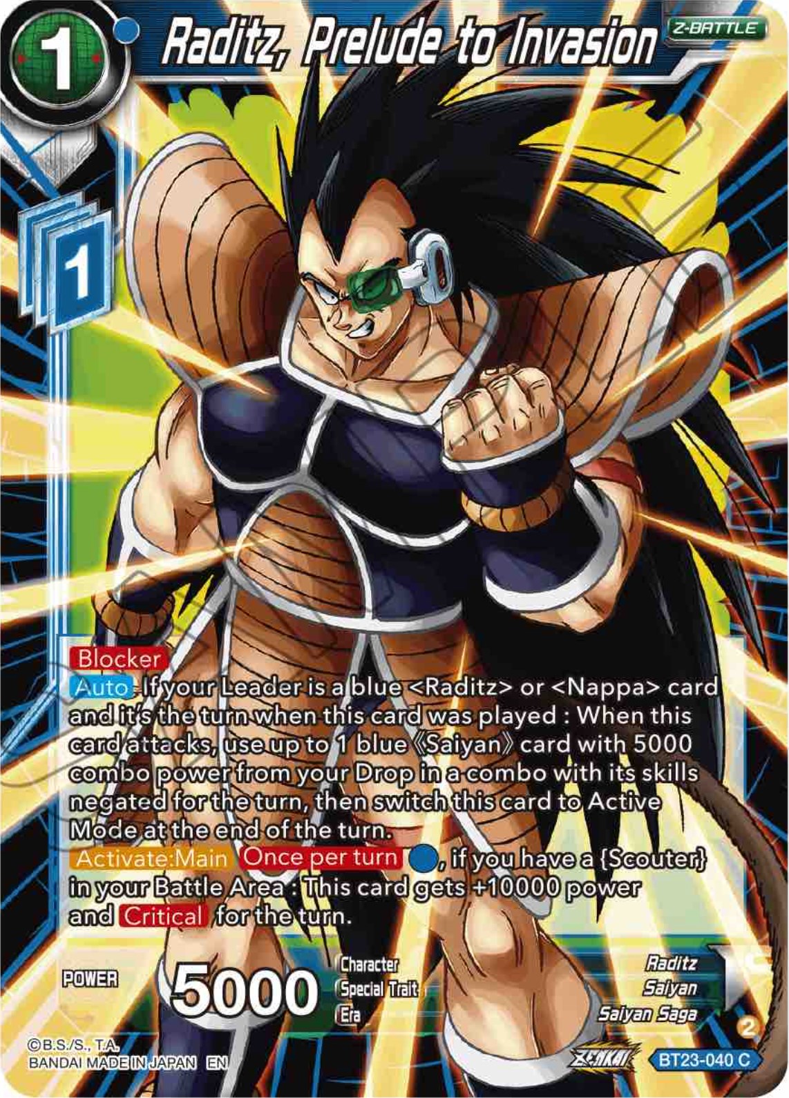 Raditz, Prelude to Invasion (BT23-040) [Perfect Combination] | Tables and Towers