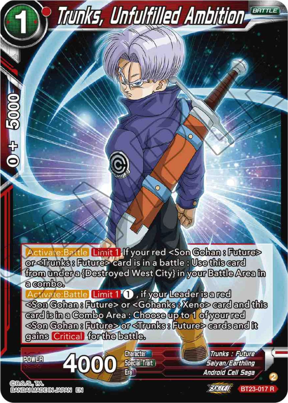 Trunks, Unfulfilled Ambition (BT23-017) [Perfect Combination] | Tables and Towers