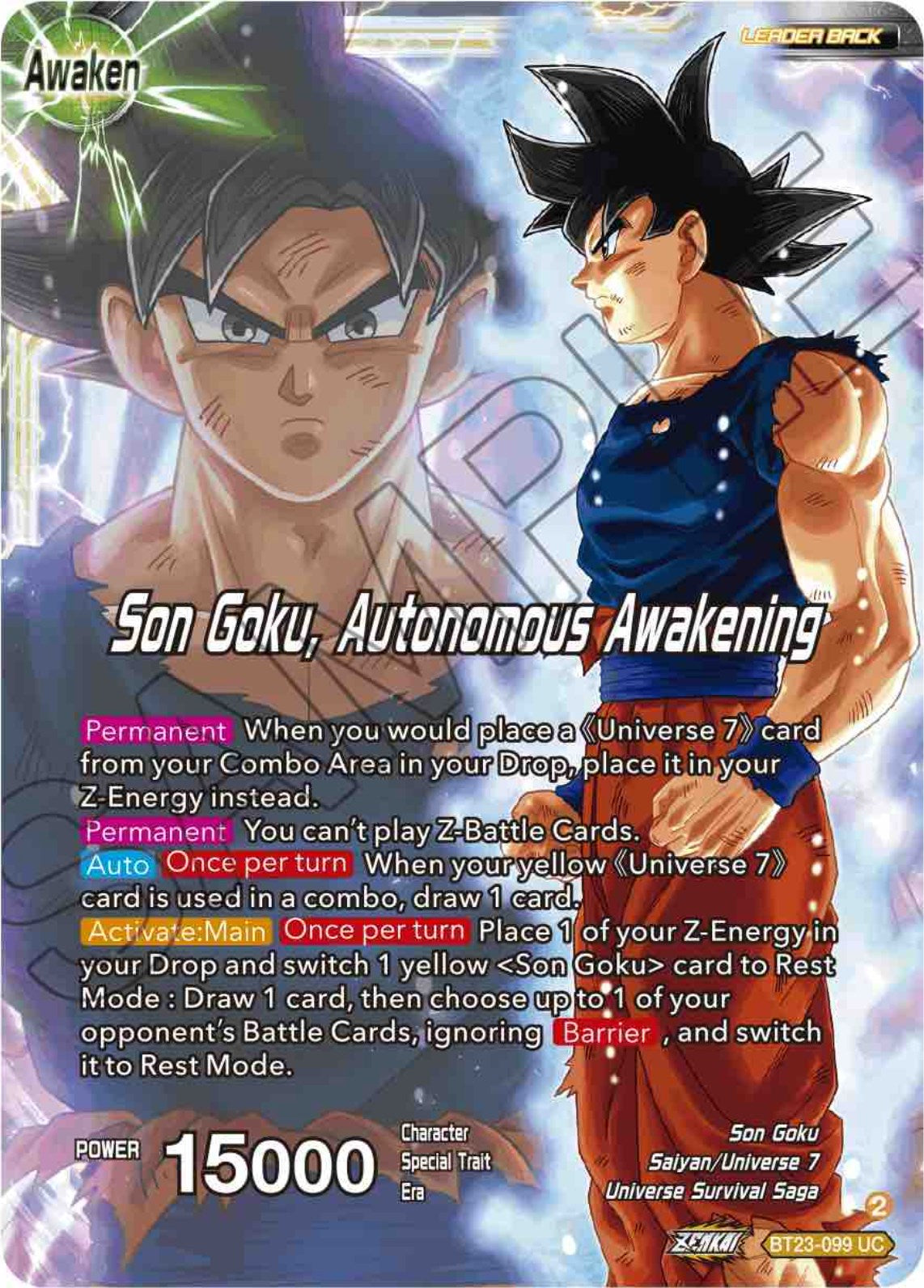 SSB Son Goku // Son Goku, Autonomous Awakening (BT23-099) [Perfect Combination] | Tables and Towers