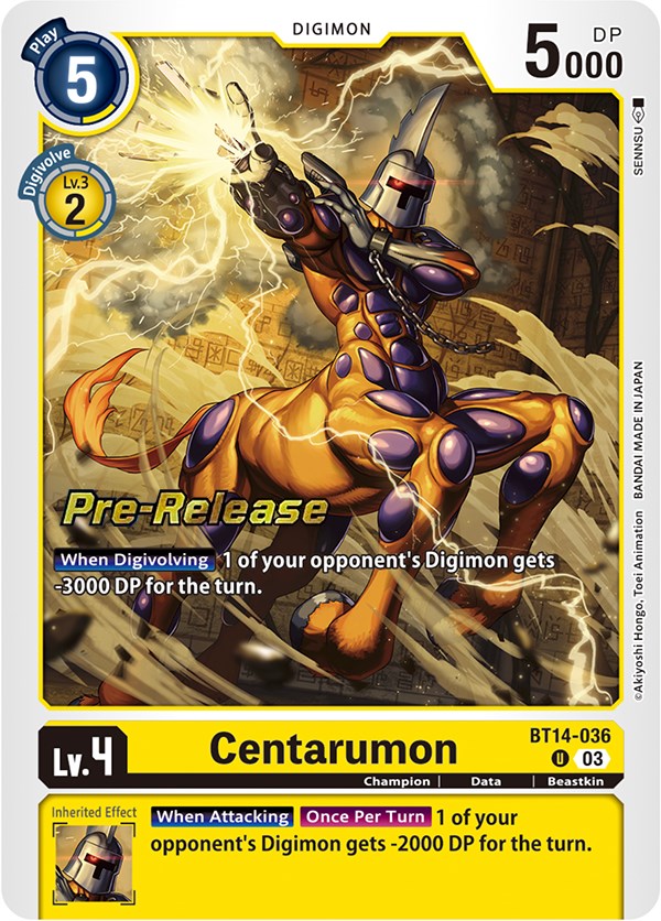 Centarumon [BT14-036] [Blast Ace Pre-Release Cards] | Tables and Towers