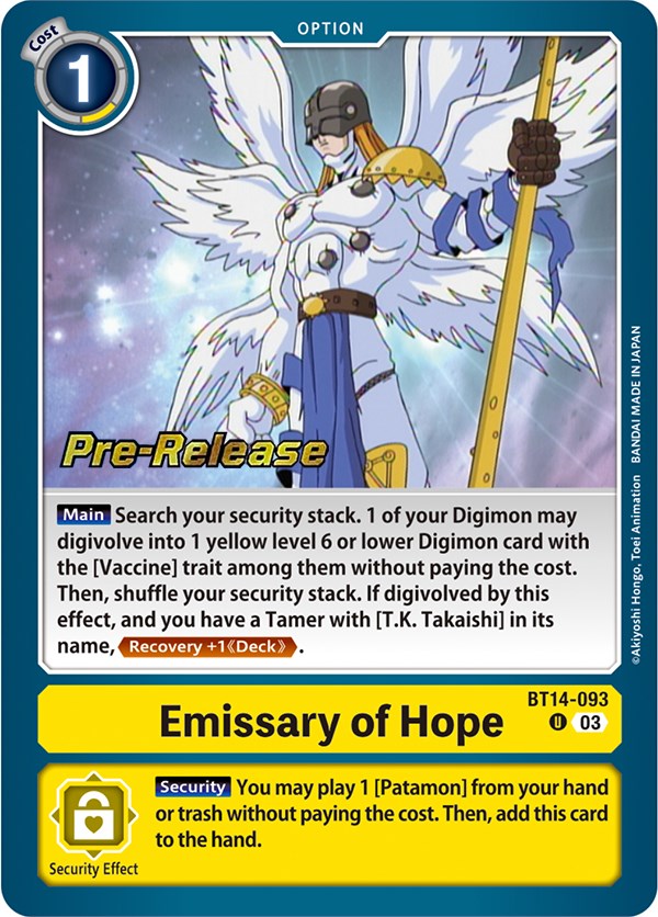 Emissary of Hope [BT14-093] [Blast Ace Pre-Release Cards] | Tables and Towers