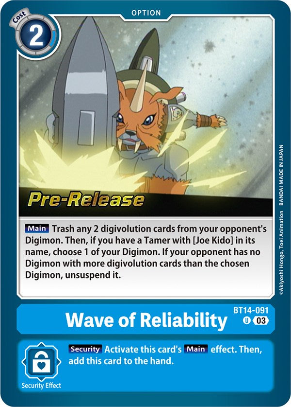 Wave of Reliability [BT14-091] [Blast Ace Pre-Release Cards] | Tables and Towers