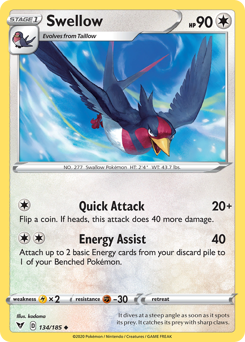 Swellow (134/185) [Sword & Shield: Vivid Voltage] | Tables and Towers