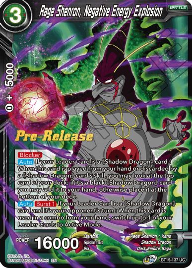 Rage Shenron, Negative Energy Explosion (BT15-137) [Saiyan Showdown Prerelease Promos] | Tables and Towers