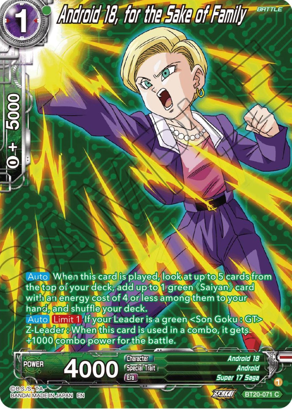 Android 18, for the Sake of Family (Silver Foil) (BT20-071) [Power Absorbed] | Tables and Towers