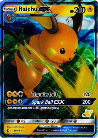 Raichu GX (20/68) (Pikachu Stamp #60) [Battle Academy 2020] | Tables and Towers