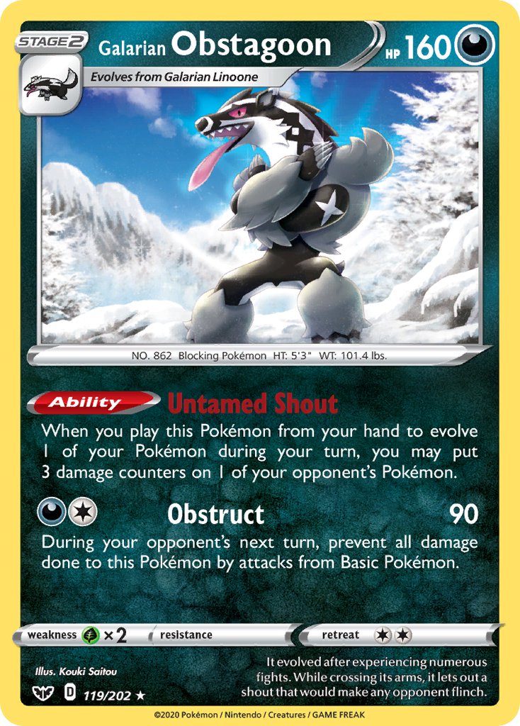 Galarian Obstagoon (119/202) (Theme Deck Exclusive) [Sword & Shield: Base Set] | Tables and Towers