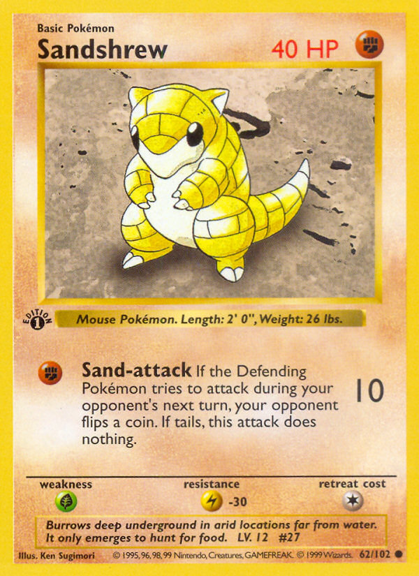 Sandshrew (62/102) (Shadowless) [Base Set 1st Edition] | Tables and Towers