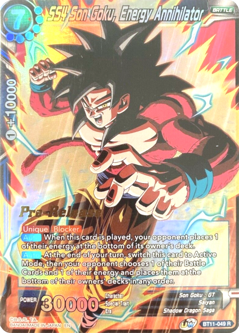 SS4 Son Goku, Energy Annihilator (BT11-049) [Vermilion Bloodline Prerelease Promos] | Tables and Towers