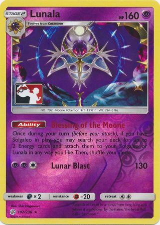 Lunala (102/236) (Pokemon Club Special Print) [Sun & Moon: Cosmic Eclipse] | Tables and Towers