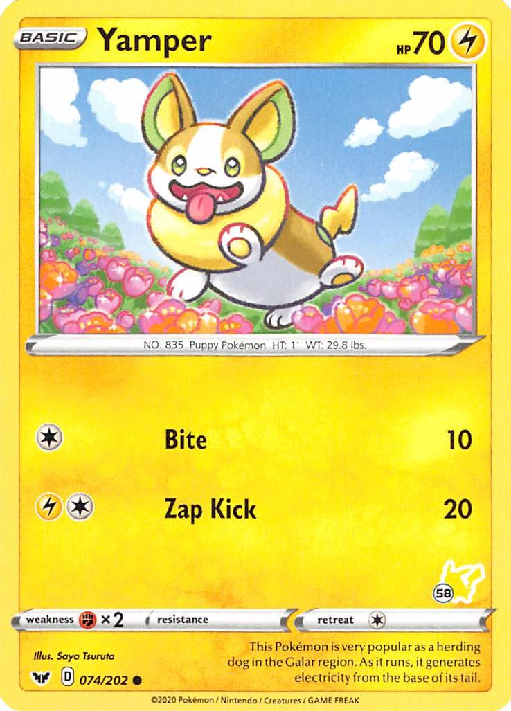 Yamper (074/202) (Pikachu Stamp #58) [Battle Academy 2022] | Tables and Towers