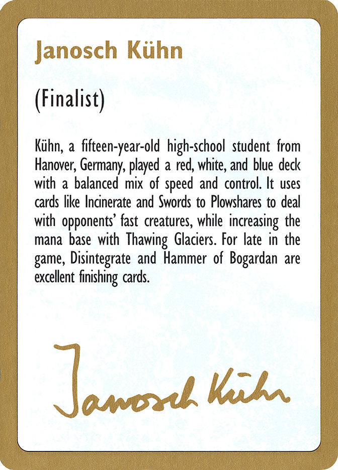 Janosch Kuhn Bio [World Championship Decks 1997] | Tables and Towers