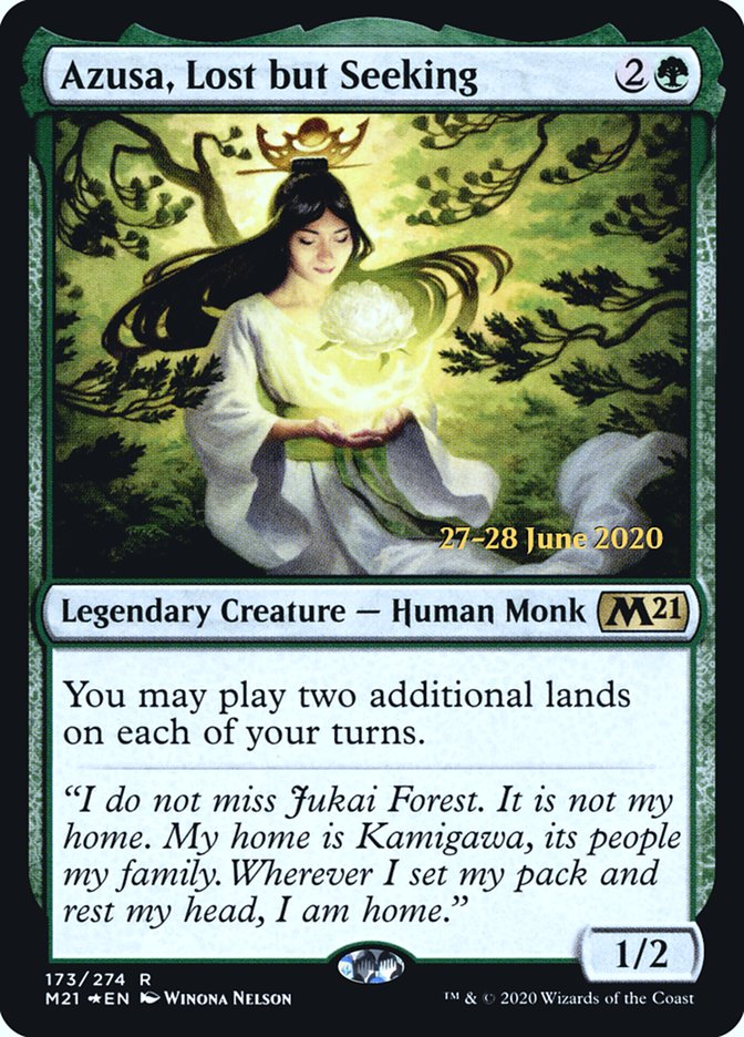 Azusa, Lost but Seeking [Core Set 2021 Prerelease Promos] | Tables and Towers