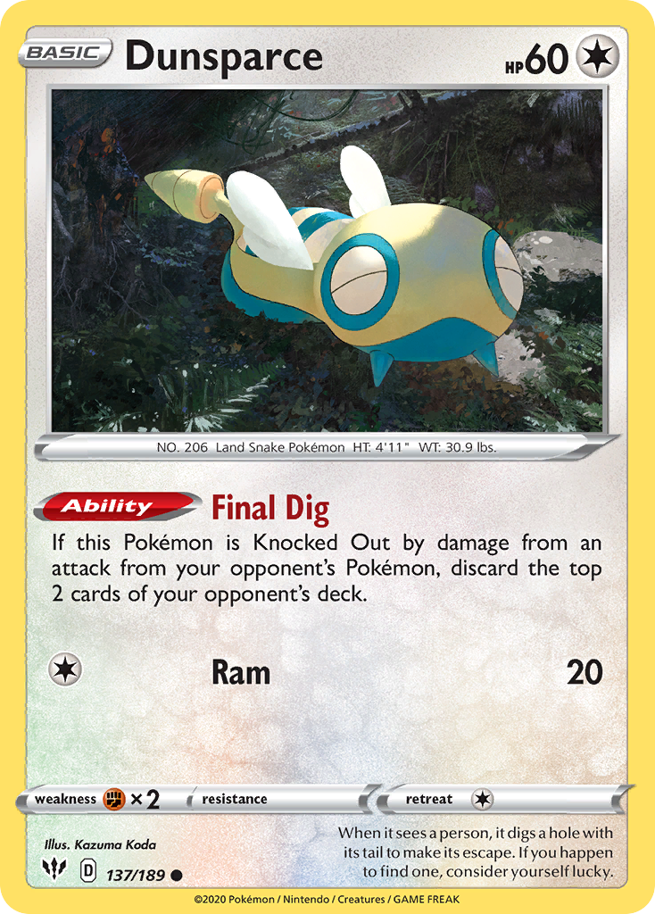 Dunsparce (137/189) [Sword & Shield: Darkness Ablaze] | Tables and Towers