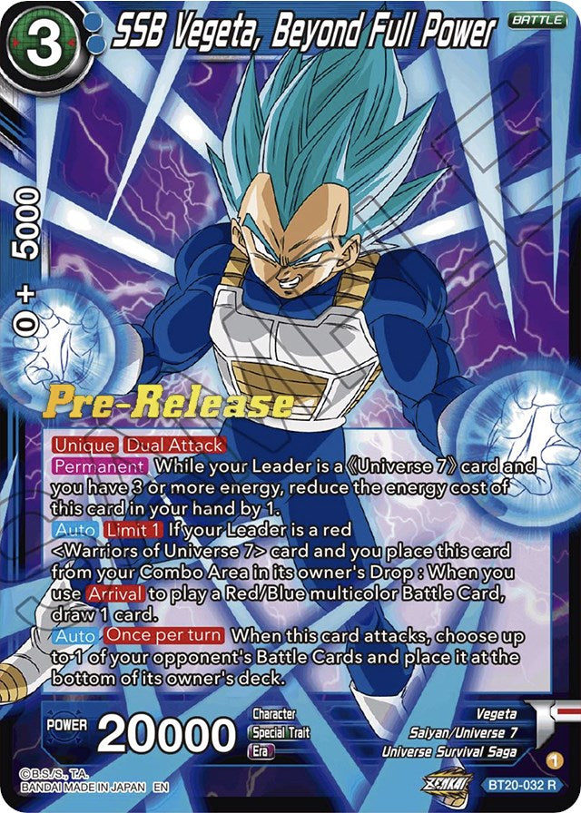 SSB Vegeta, Beyond Full Power (BT20-032) [Power Absorbed Prerelease Promos] | Tables and Towers