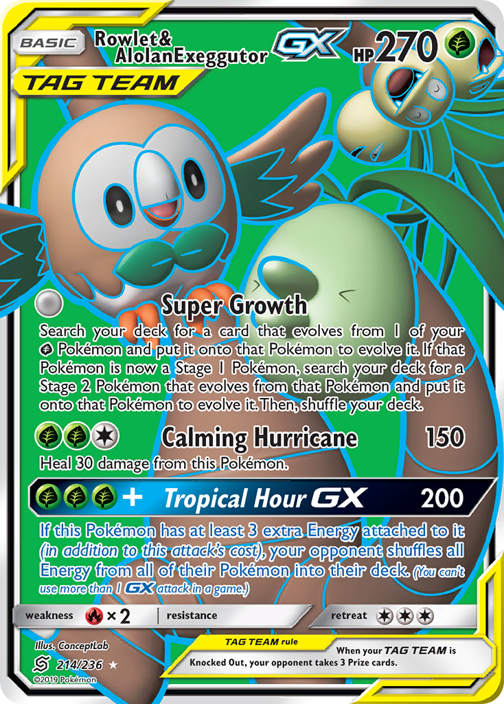 Rowlet & Alolan Exeggutor GX (214/236) [Sun & Moon: Unified Minds] | Tables and Towers