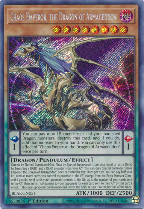 Chaos Emperor, the Dragon of Armageddon [BLAR-EN051] Secret Rare | Tables and Towers