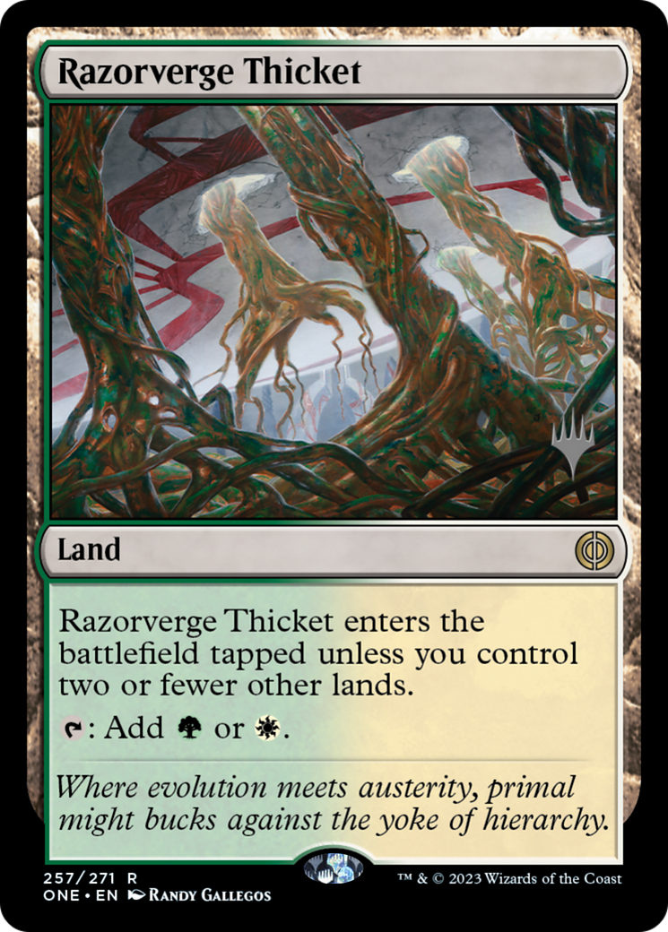 Razorverge Thicket (Promo Pack) [Phyrexia: All Will Be One Promos] | Tables and Towers